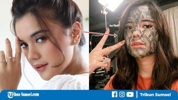Audi Marissa dengan penampakan wajah bersisik karena peran di sinetron