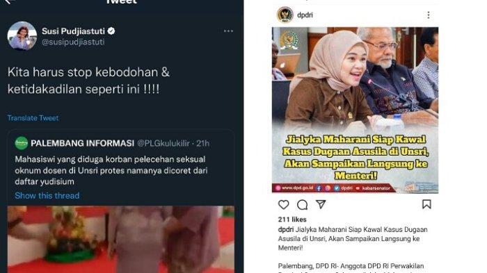 Eks Menteri Susi Pudjiastuti dan DPD RI Jialyka Maharani Bereaksi soal kasus mahasiswi Unsri diduga korban pelecehan