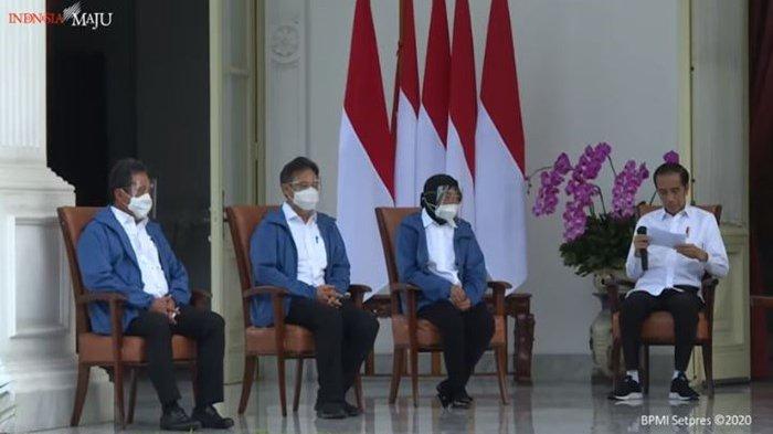 Menteri baru Kabinet Indonesia Maju memakai jaket biru saat dikenalkan kepada masyarakat, Selasa (22/12/2020).