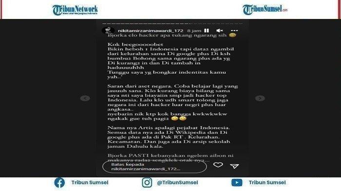 Kini Nikita Mirzani menyindir Bjorka yang dianggap amatiran mengenai kevalidan data, Jumat(16/9/2022).
