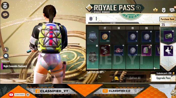 Bocoran Skin PUBG Mobile Royale Pass 18 Level 20 Night Ensemble Backpack