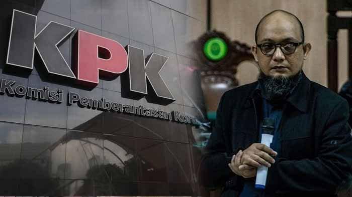 Logo Komisi Pemberantasan Korupsi (KPK) di Gedung KPK dan Novel Baswedan.