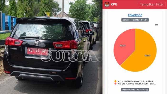Mobil Pejabat Pemkab Ponorogo Terjajar di jalan tempat Kediaman Cawabup Ponorogo, Lisdyarita