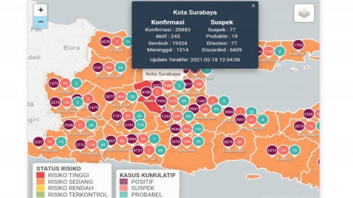 Peta Sebaran Covid-19 di Surabaya Jumat 19 Februari 2021