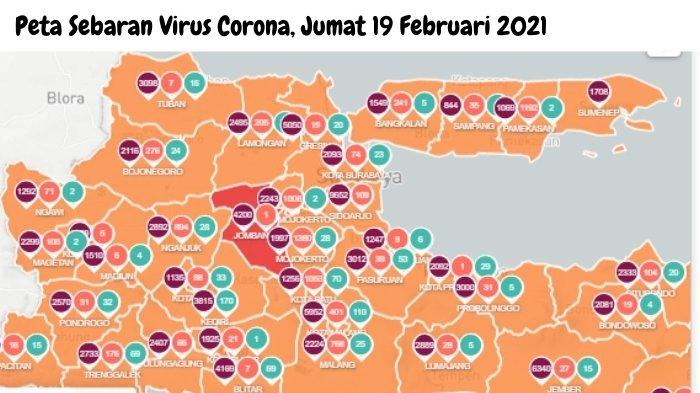 peta sebaran virus corona di Surabaya dan Jawa Timur, Jumat 19 Februari