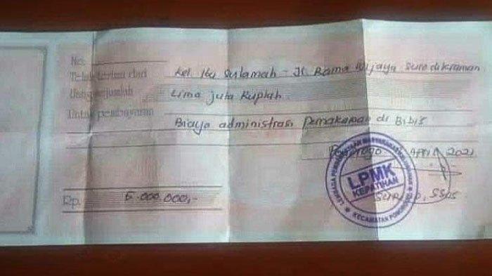 Unggahan foto kuitansi pembayaran makam Rp 5 juta yang viral di media sosial