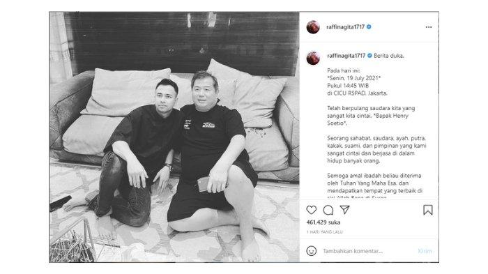 Postingan Raffi Ahmad yang mengabarkan kepergian Henry Soetio