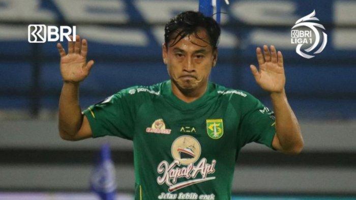 Selebrasi Samsul Arif usai membobol gawang Barito Putera di BRI Liga 1 2021 pekan ke-31, Senin (14/3/2022)