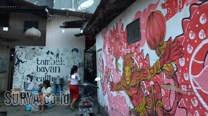 Suasana di Kampung Tambak Bayan, tempat gelaran Festival Lampion Tambak Bayan 2023 yang dekat dengan sejumlah hotel dan tempat sewa motor.
