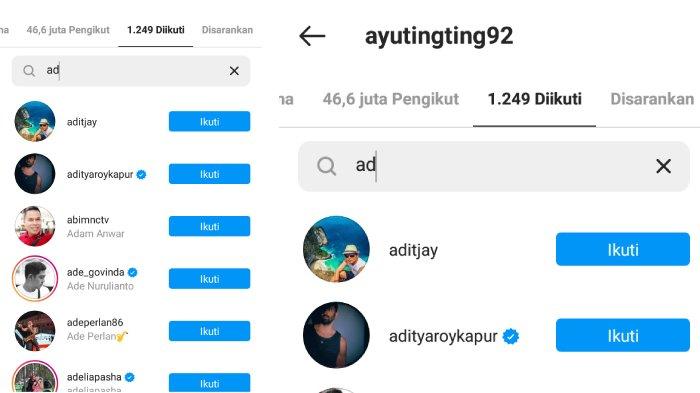 Ayu Ting Ting masih mengikuti Instagram Adit Jayusman