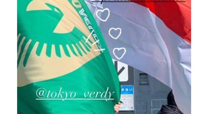 Bendera Indonesia bersanding dengan bendera Tokyo Verdy di J-LEAGUE, Minggu 27 Februari 2022