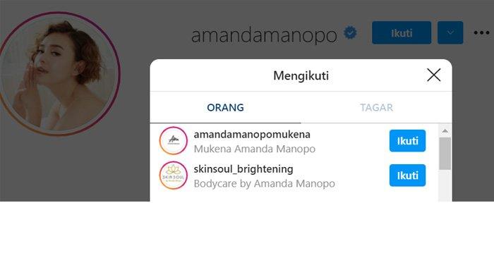 Bukti Amanda Manopo hanya follow dua akun di Instagram