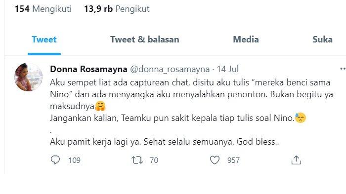 Cuitan Donna Rosamayna di Twitter minta maaf soal jalan cerita Ikatan Cinta