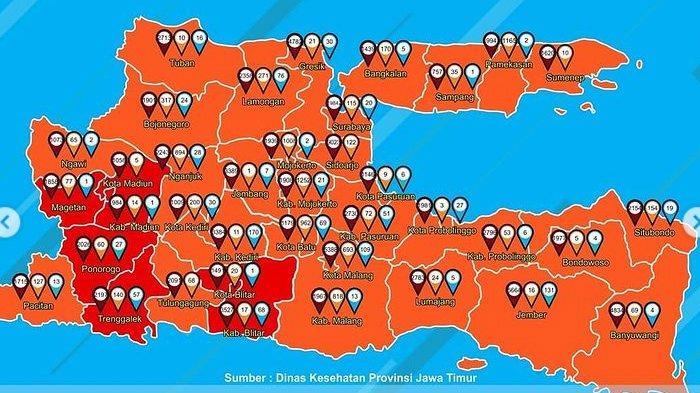 Peta Persebaran Zona Merah Jawa Timur Minggu 31 Januari 2021