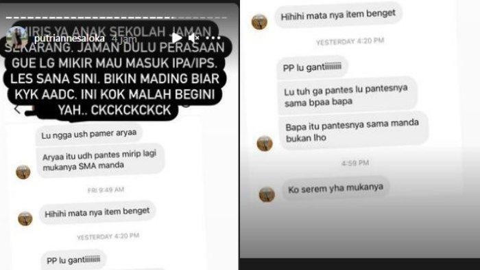 Instagram Story Putri Anne yang memajang tangkap layar komentar haters