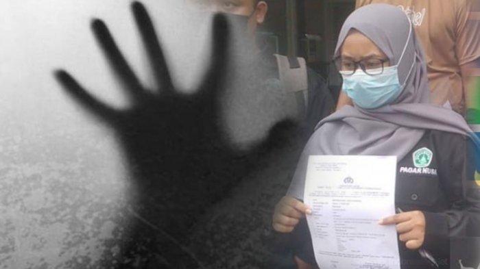 KOLASE - Ilustrasi dan DIS usai melaporkan kejadian pencabulan yang dialaminya di RS Haji Surabaya.