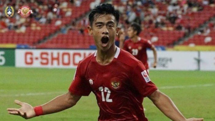Pemain Timnas Indonesia, Pratama Arhan, menjebol gawang Singapura, Sabtu (25/12/2021).