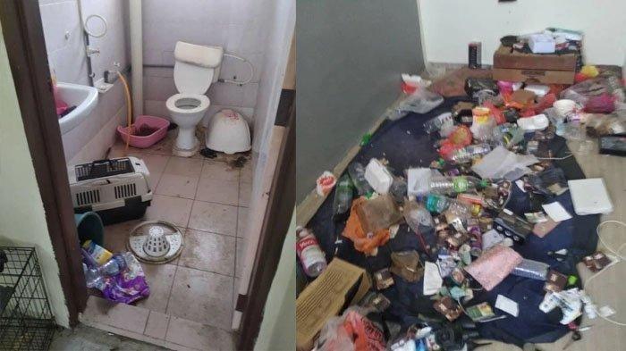 Penampakan rumah setelah ditinggalkan penyewanya, penuh sampah berserakan