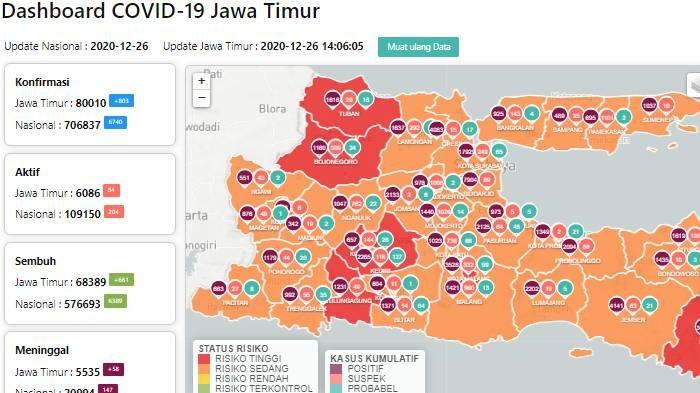 Peta zona merah Covid-19 Jatim update Sabtu 26 Desember 2020