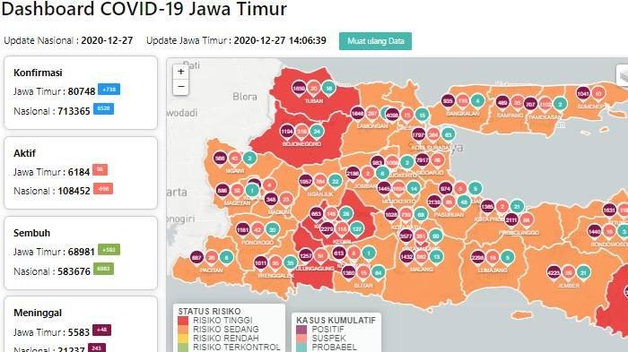 Peta zona merah Covid-19 Jatim update Senin 28 Desember 2020