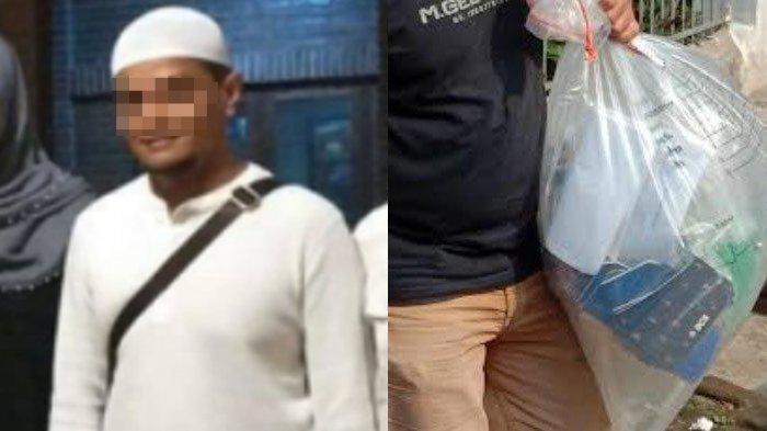 Potret terduga pelaku (KIRI) dan Barang bukti hasil penggeledahan di rumah terduga pelaku pembunuhan mahasiswa Universitas Brawijaya (UB) di Kota Malang, Minggu (17/4/2022) (KANAN)
