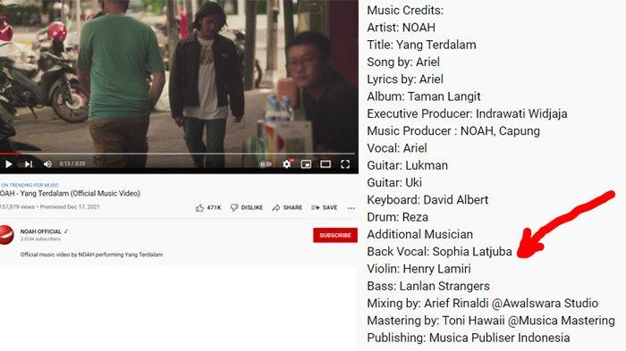 Video klip Noah, Yang Terdalam, tercantum nama Sophia Latjuba