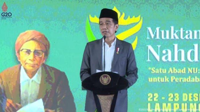 Presiden RI Joko Widodo (Jokowi) dalam Peresmian Pembukaan Muktamar ke-34 NU, Lampung Tengah, 22 Desember 2021.