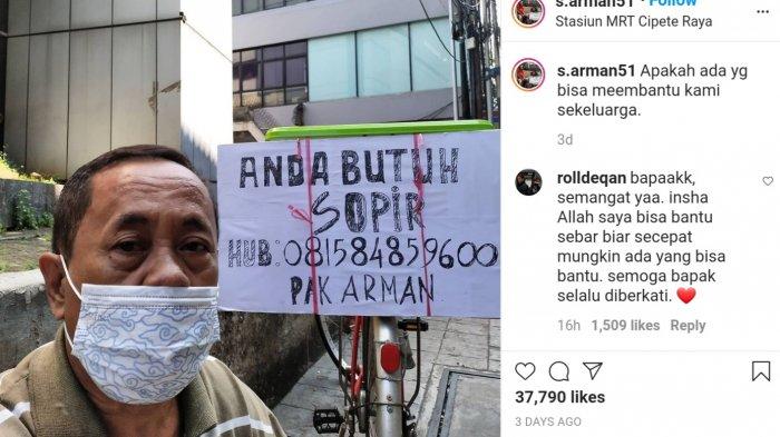 Seorang pria mengaku bernama Pak Arman viral di media sosial karena mencari pekerjaan sebagai sopir akibat terdampak pandemi.