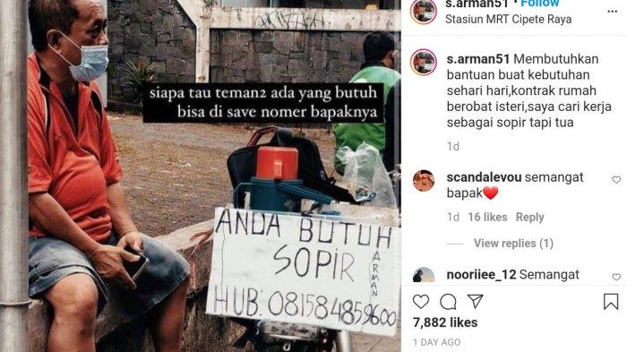 Seorang pria mengaku bernama Pak Arman viral di media sosial karena mencari pekerjaan sebagai sopir akibat terdampak pandemi.