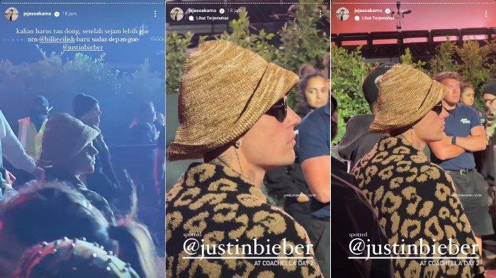 Tangkapan layar momen Jeje Soekarno bertemu Justin Bieber di Coachella.