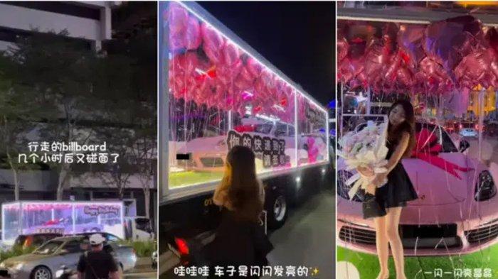 Niatnya cuma bercanda, gadis ini syok dapat Porsche pink dari sang pacar saat anniversary