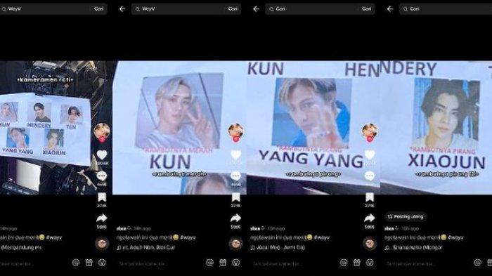 Video kameramen TV pasang foto member WayV di bawah kameranya.