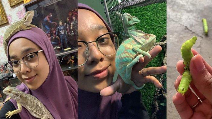 Viral seorang gadis gemar memelihara ulat berwarna hijau