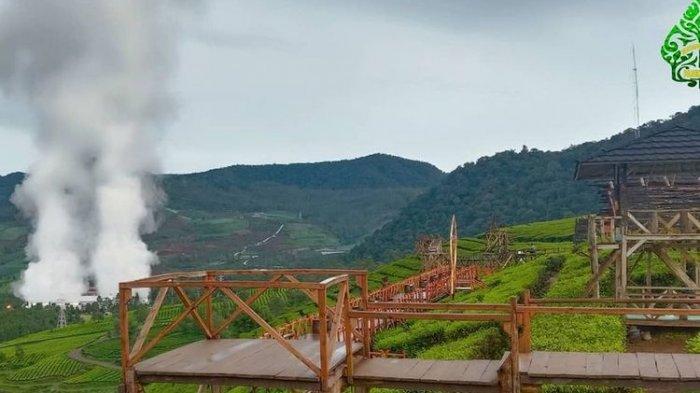 jembatan untuk melihat pemandangan hamparan kebun di Wayang Windu Panenjoan, Pangalengan, Kabupaten Bandung