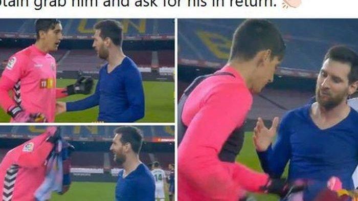 VIDEO Ekspresi Kaget Kiper Elche Saat Bajunya Diminta Lionel Messi, Buru-buru Lepas Kostum
