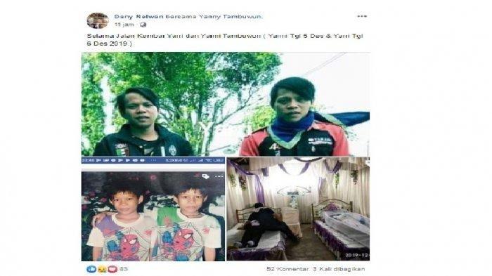 Foto Yanny dan Yarry Tambuwun semasa hidup dan foto kondisi terbujur kaku di sebuah rumah.