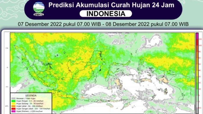 Grafik Prakiraan Hujan Wilayah Indonesia BMKG Rabu, 7 Desember 2022.