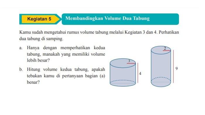 Kunci Jawaban Matematika Kelas 9 Halaman 276, Kegiatan 5: Membandingkan Volume Dua Tabung