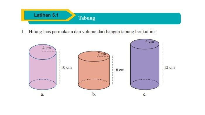 Kunci Jawaban Matematika Kelas 9 Halaman 283, Latihan 5.1: Tabung