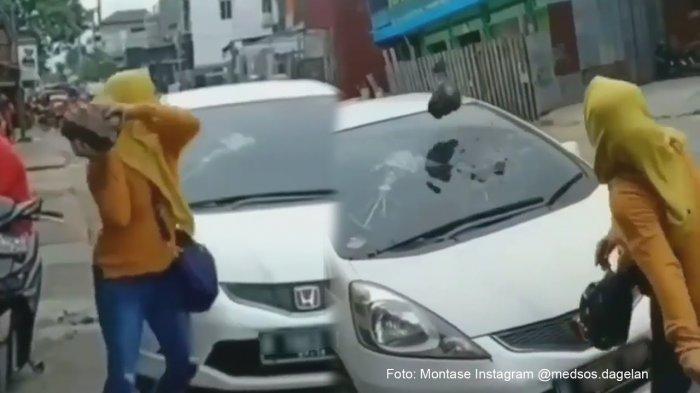 Pergoki Suami dengan Wanita Lain di Dalam Mobil, Istri Nekat Lempar Batu Besar