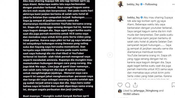 Postingan Bebby Fey pada 27 Agustus 2019 lalu