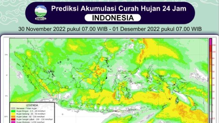Grafik Prakiraan Hujan Wilayah Indonesia BMKG Rabu, 30 November 2022.