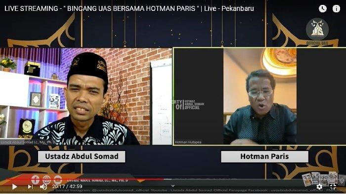 Ustadz Abdul Somad (UAS) terlibat perbincangan seru dan santai dengan Hotman Paris Hutapea dalam sebuah Live Streaming di akun Youtube @Ustadz Abdul Somad Official. (tangkap layar youtube @Ustadz Abdul Somad Official)