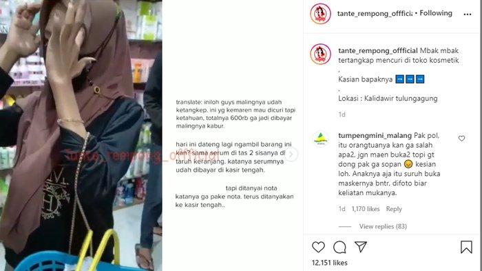 Tangkap layar video viral seorang gadis yang ketahuan mencuri kosmetik.