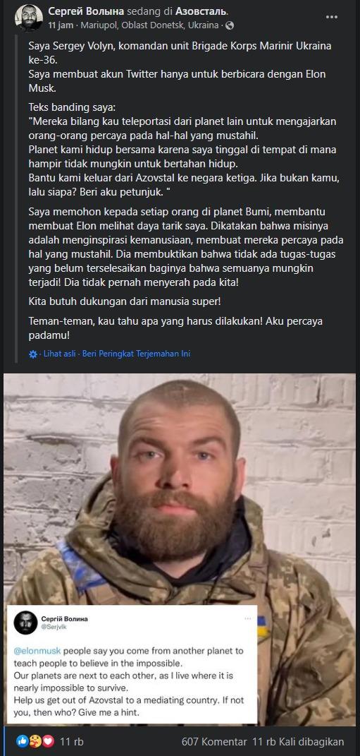 postingan Facebok Serhiy Volyna