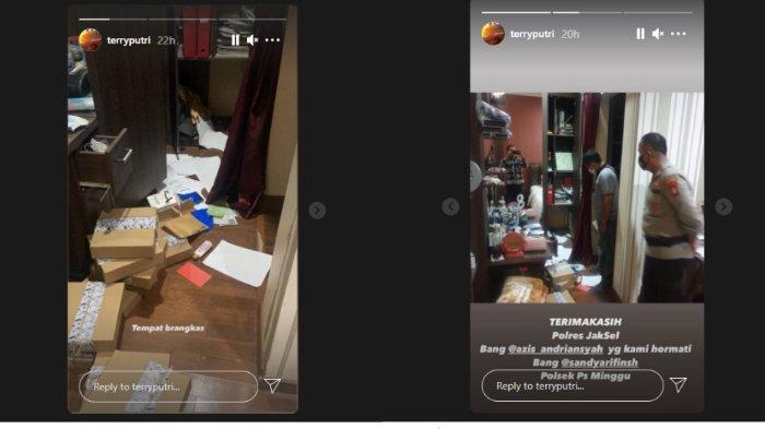 Kondisi rumah Terry Putri setelah dibobol oleh maling pada Sabtu (1/5/2021).