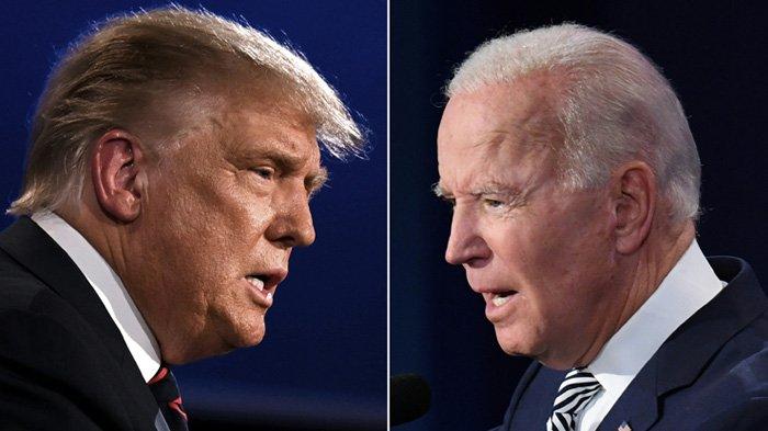 Presiden AS Donald Trump (kiri) dan calon Presiden dari Partai Demokrat, mantan Wakil Presiden Joe Biden, melakukan debat presiden pertama di Case Western Reserve University dan Cleveland Clinic di Cleveland, Ohio Selasa (29/9/2020).
