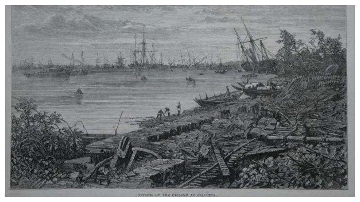 Ilustrasi kerusakan akibat topan pada 5 Oktober 1864