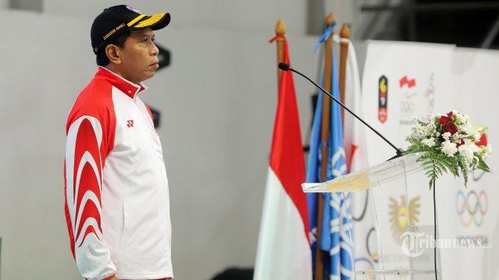 Menteri Pemuda dan Olahraga (Menpora) Zainudin Amali resmi mengukuhkan Kontingen Indonesia yang bakal berlaga pada SEA Games 2019 Filipina di Hall Basket Gelora Bung Karno, Senayan, Jakarta Pusat, Rabu (27/11/2019).