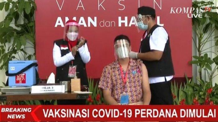 Raffi Ahmad divaksinasi vaksin Covid-19 pada Rabu (13/1/2021) di Istana Negara, Jakarta.